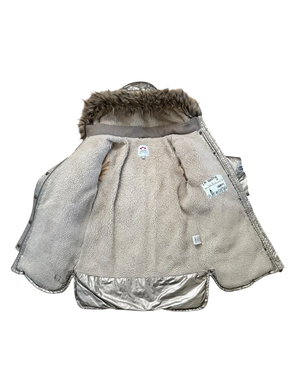 Appaman Sloan Puffer Jacket Girls 14 Quilted Metallic Gold Faux Fur Sherpa Coat